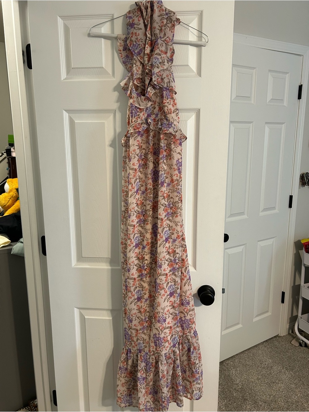 Floral Ruffle Halter Maxi Dress - Pink Lavender